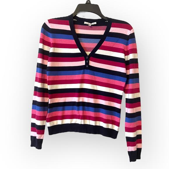 Laura Ashley Knit Sweater Long Sleeve Striped 1/4 Button Vintage Cotton Sweater - Picture 4 of 14